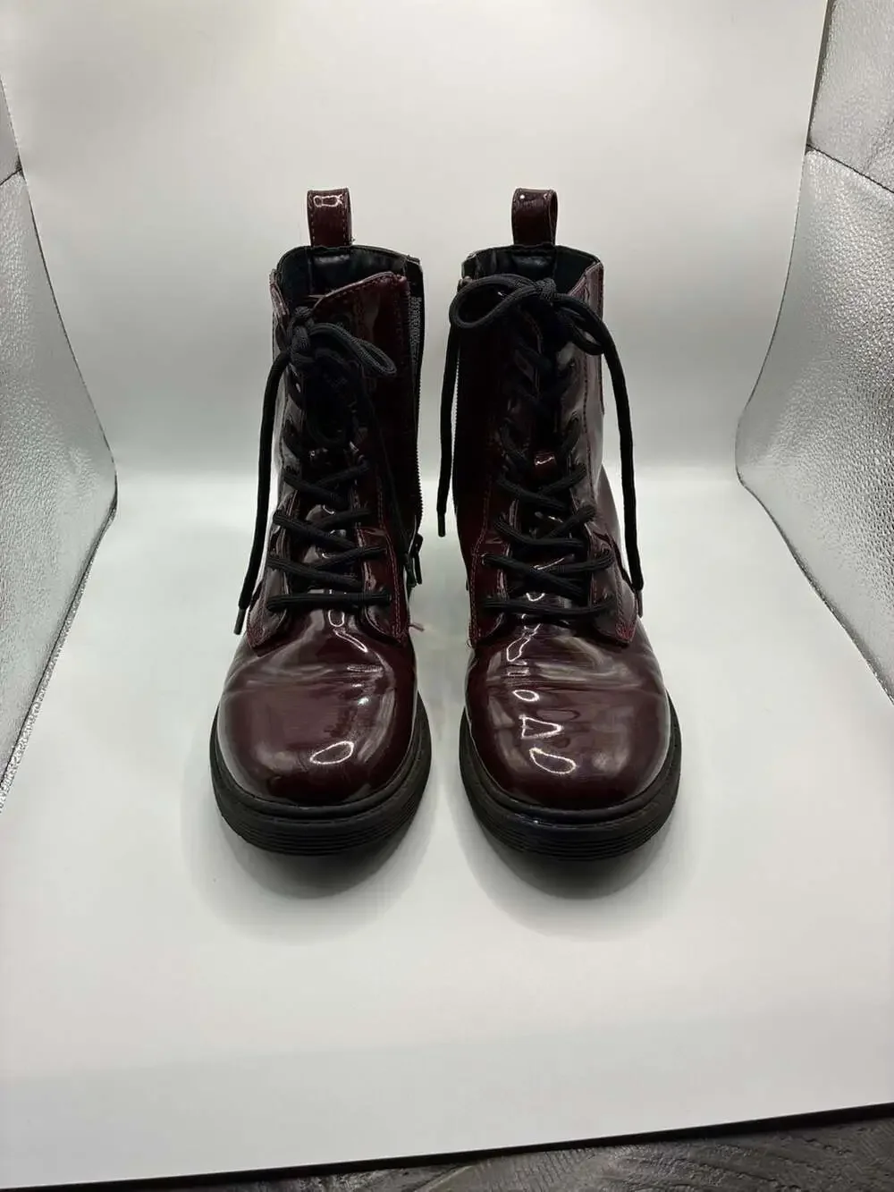 Art Class Girls Burgundy Patent Combat Boots Size 3